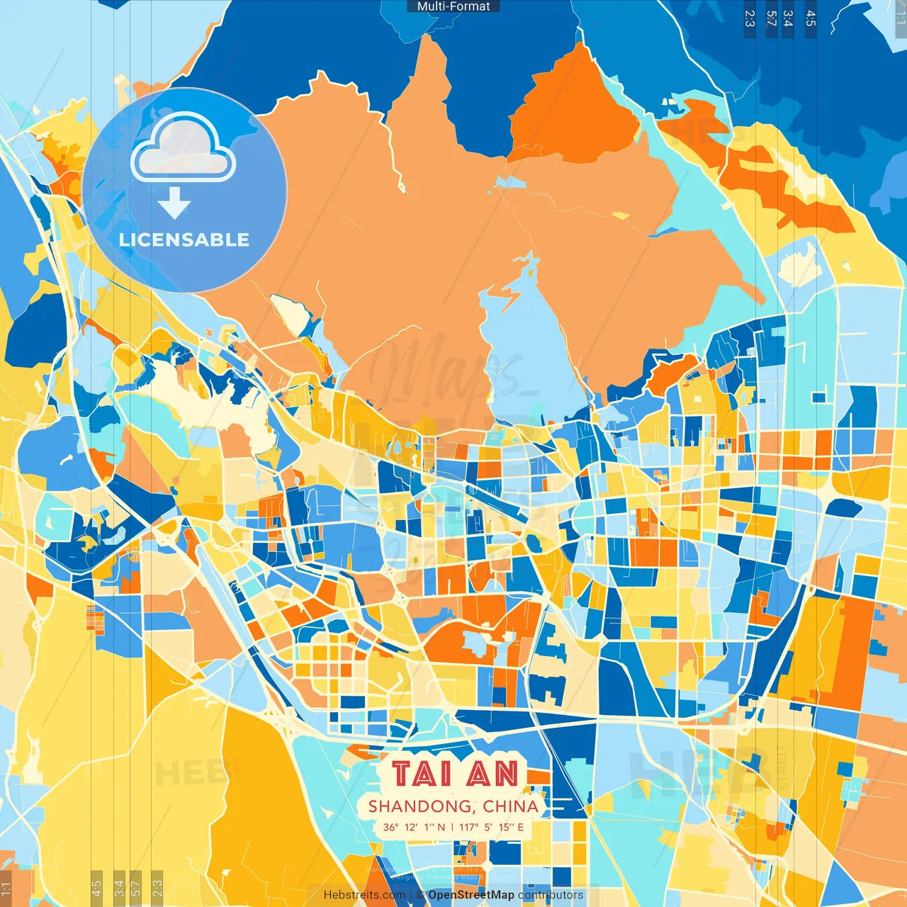 Tai an, Shandong, China blue and orange vector art map template