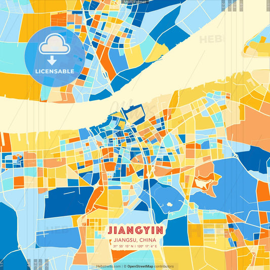 Jiangyin, Jiangsu, China blue and orange vector art map template