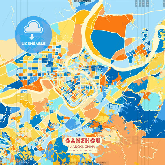 Ganzhou, Jiangxi, China blue and orange vector art map template