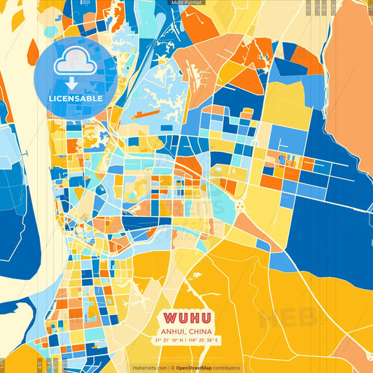 Wuhu, Anhui, China blue and orange vector art map template