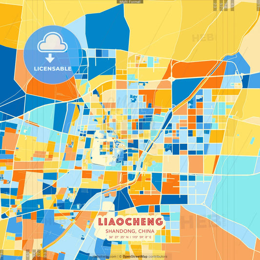 Liaocheng, Shandong, China blue and orange vector art map template