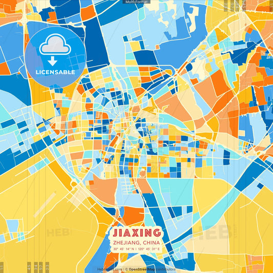 Jiaxing, Zhejiang, China blue and orange vector art map template