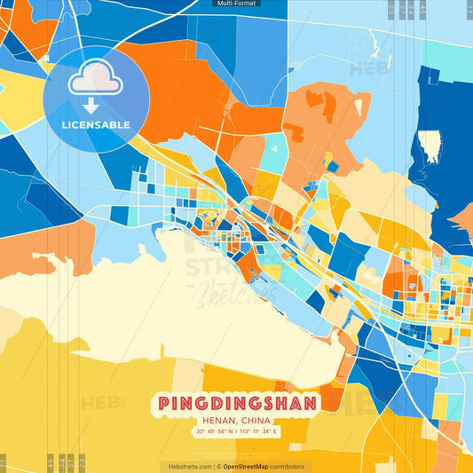 Pingdingshan, Henan, China blue and orange vector art map template