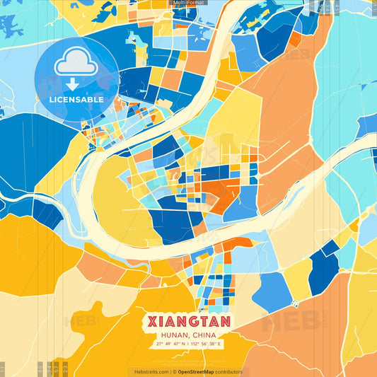 Xiangtan, Hunan, China blue and orange vector art map template