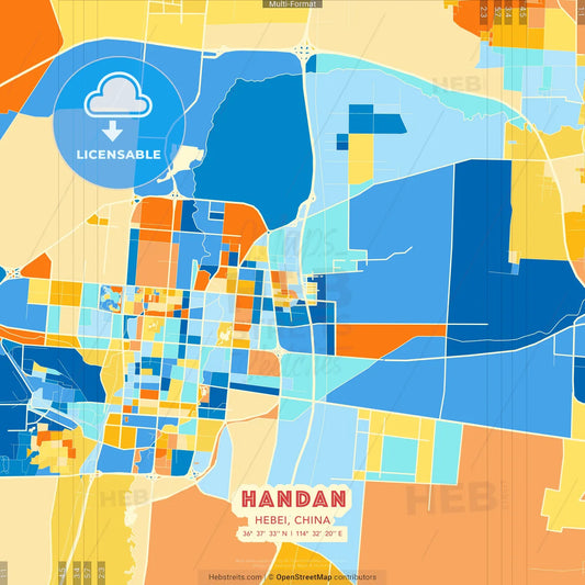 Handan, Hebei, China blue and orange vector art map template