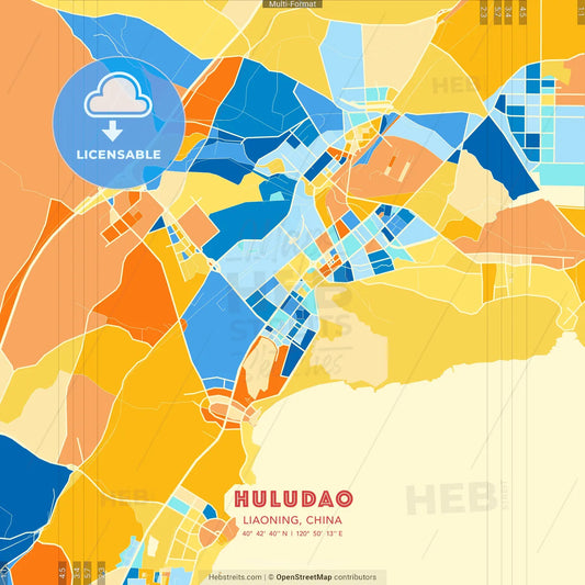 Huludao, Liaoning, China blue and orange vector art map template