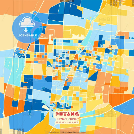 Puyang, Henan, China blue and orange vector art map template