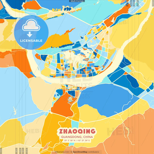 Zhaoqing, Guangdong, China blue and orange vector art map template