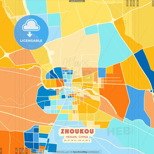 Zhoukou, Henan, China blue and orange vector art map template