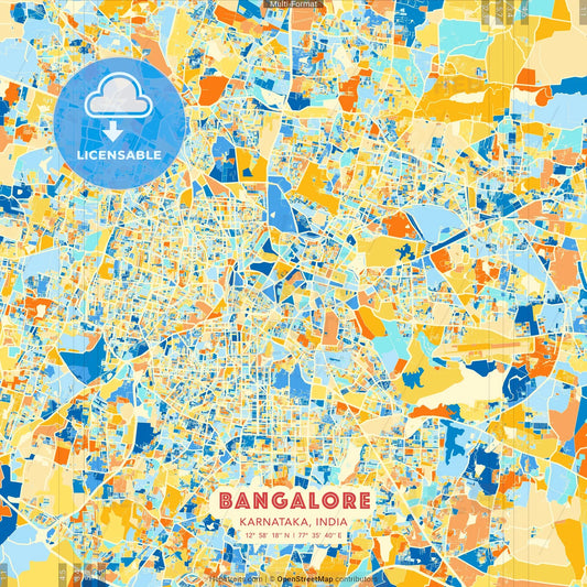 Bangalore, Karnataka, India blue and orange vector art map template