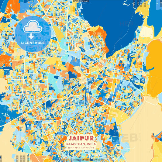 Jaipur, Rajasthan, India blue and orange vector art map template