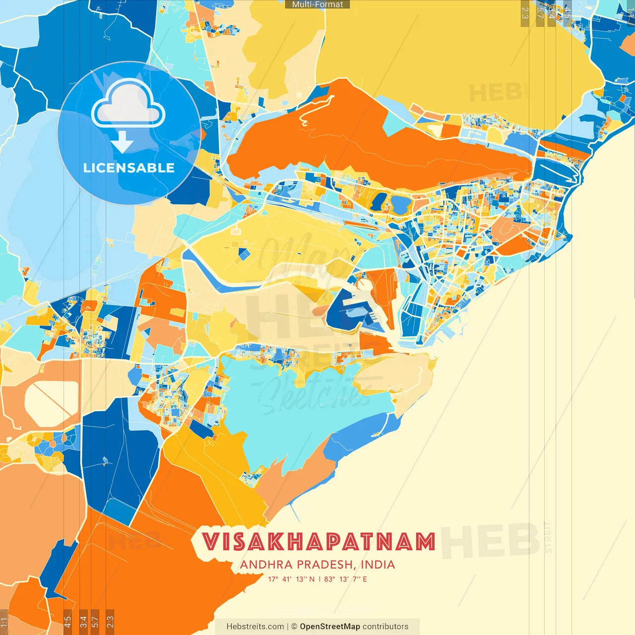 Visakhapatnam, Andhra Pradesh, India blue and orange vector art map template