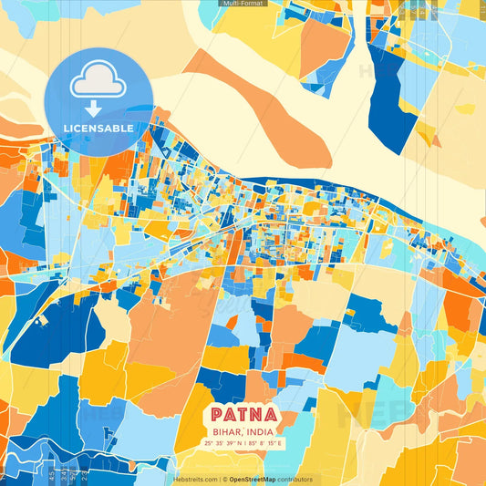 Patna, Bihar, India blue and orange vector art map template