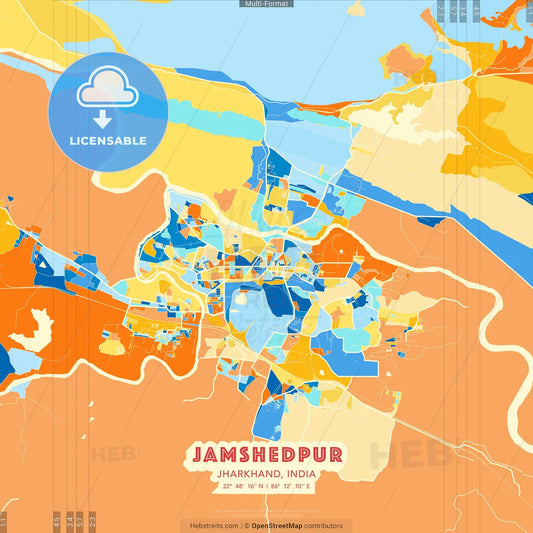 Jamshedpur, Jharkhand, India blue and orange vector art map template