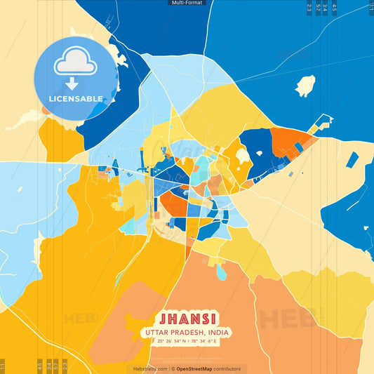 Jhansi, Uttar Pradesh, India blue and orange vector art map template