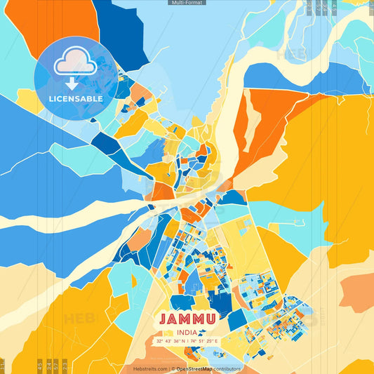 Jammu, India blue and orange vector art map template