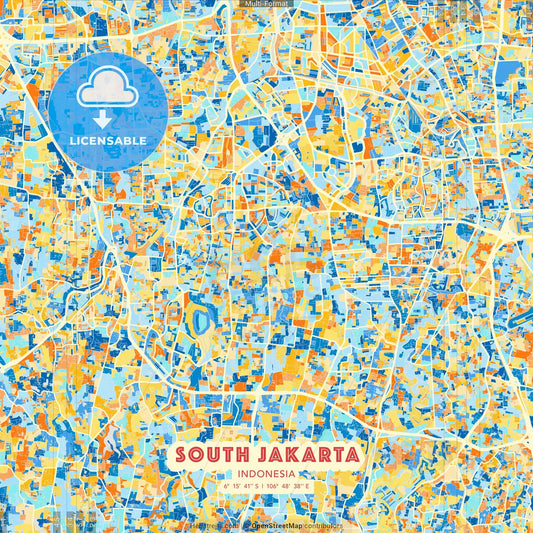 South Jakarta, Indonesia blue and orange vector art map template