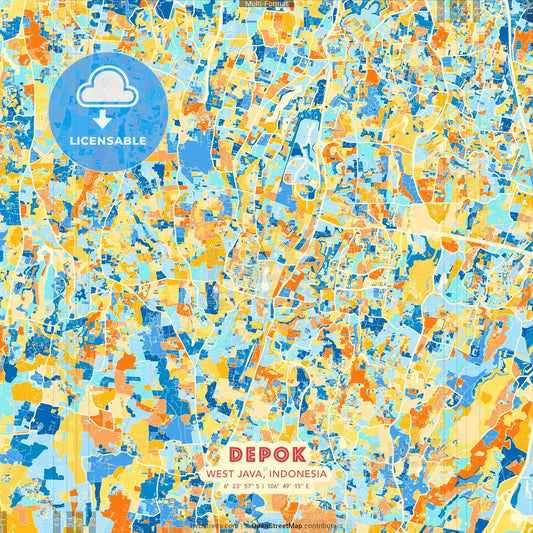 Depok, West Java, Indonesia blue and orange vector art map template