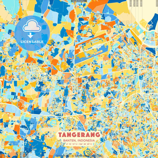 Tangerang, Banten, Indonesia blue and orange vector art map template