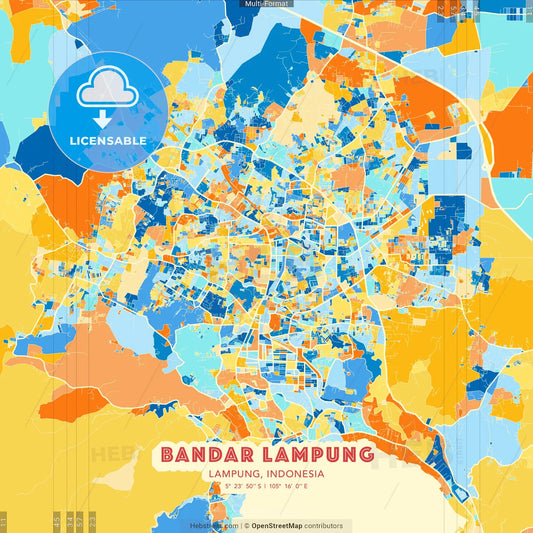 Bandar Lampung, Lampung, Indonesia blue and orange vector art map template