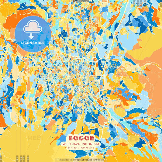 Bogor, West Java, Indonesia blue and orange vector art map template
