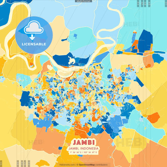 Jambi, Jambi, Indonesia blue and orange vector art map template