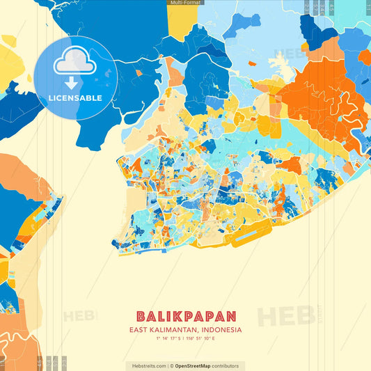 Balikpapan, East Kalimantan, Indonesia blue and orange vector art map template