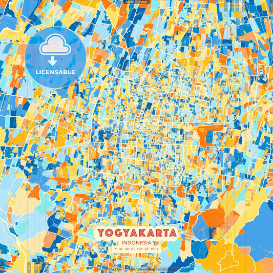Yogyakarta, Indonesia blue and orange vector art map template