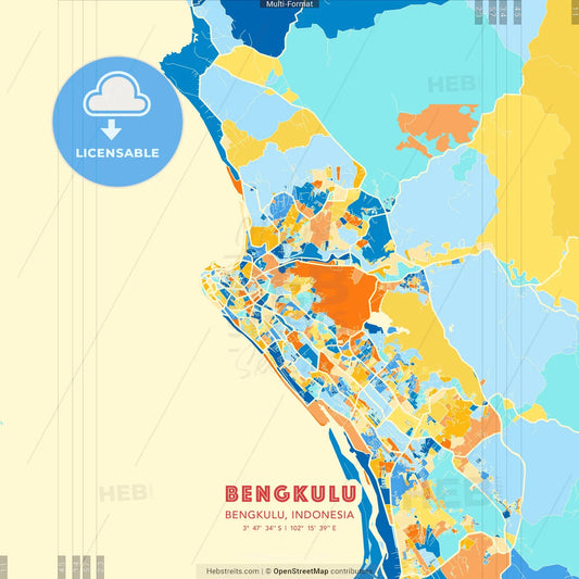 Bengkulu, Bengkulu, Indonesia blue and orange vector art map template
