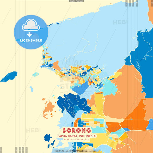 Sorong, Papua Barat, Indonesia blue and orange vector art map template