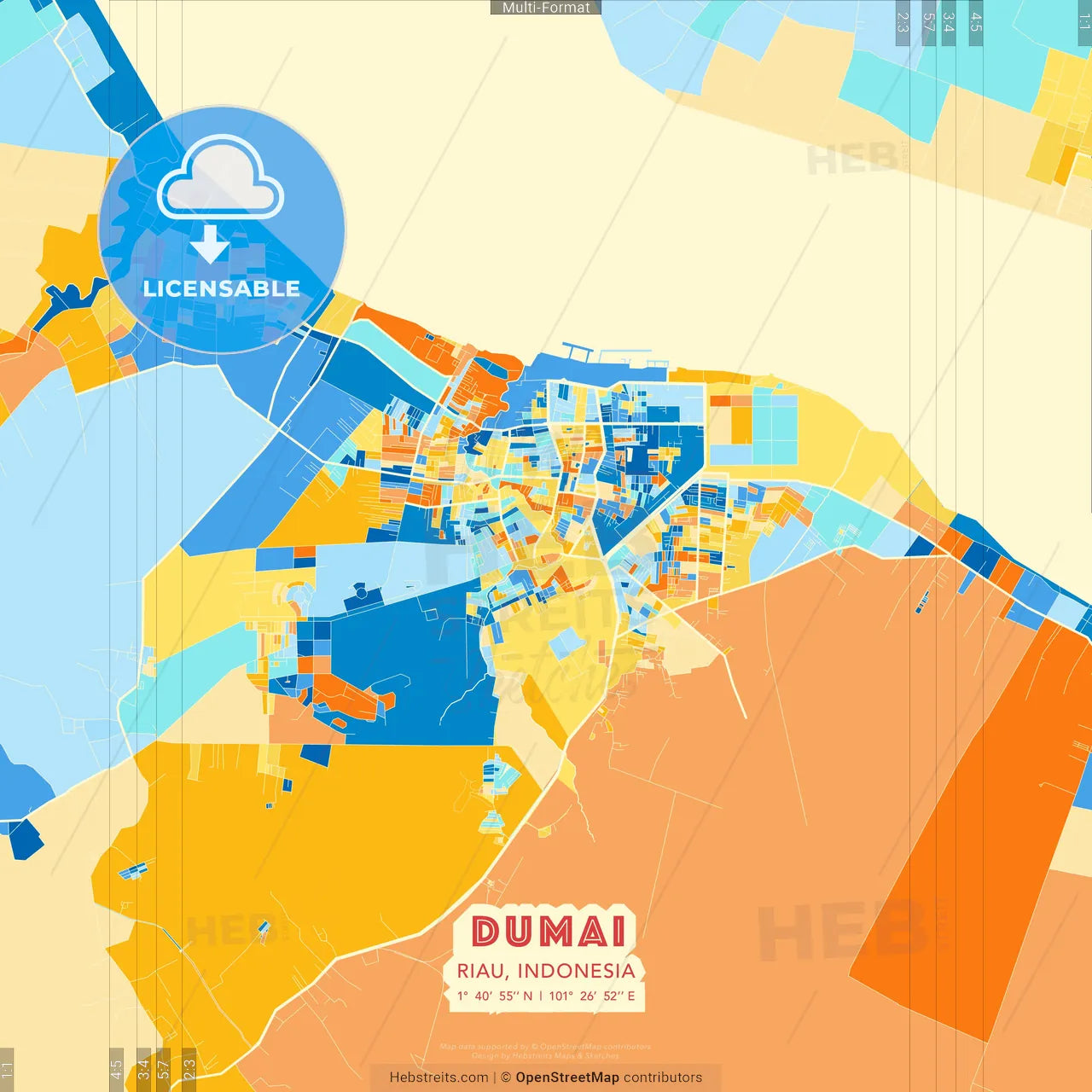 Dumai, Riau, Indonesia blue and orange vector art map template