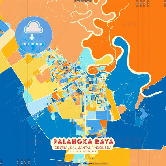 Palangka Raya, Central Kalimantan, Indonesia blue and orange vector art map template