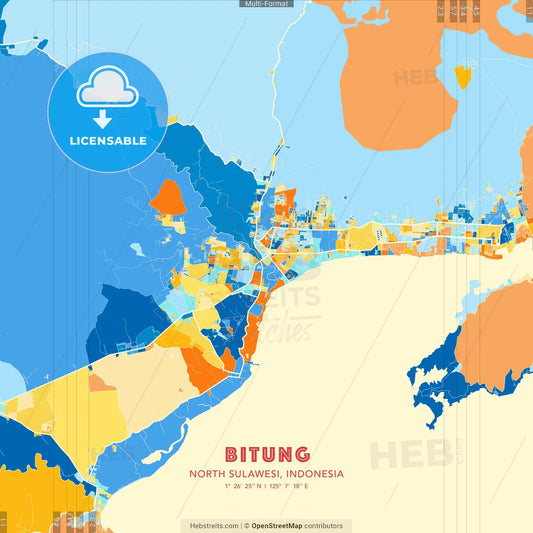 Bitung, North Sulawesi, Indonesia blue and orange vector art map template