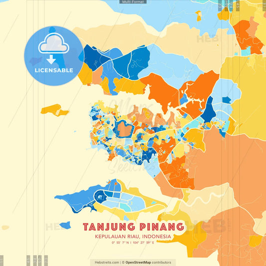 Tanjung Pinang, Kepulauan Riau, Indonesia blue and orange vector art map template