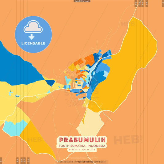 Prabumulih, South Sumatra, Indonesia blue and orange vector art map template