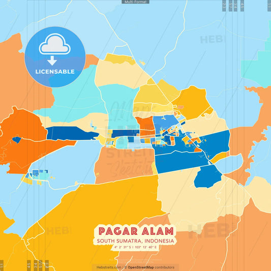 Pagar Alam, South Sumatra, Indonesia blue and orange vector art map template