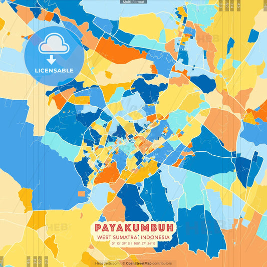 Payakumbuh, West Sumatra, Indonesia blue and orange vector art map template