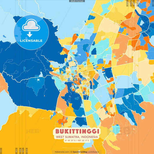 Bukittinggi, West Sumatra, Indonesia blue and orange vector art map template