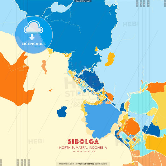 Sibolga, North Sumatra, Indonesia blue and orange vector art map template