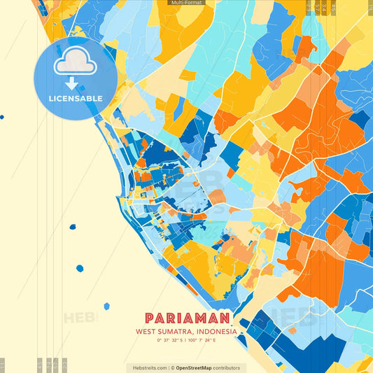 Pariaman, West Sumatra, Indonesia blue and orange vector art map template