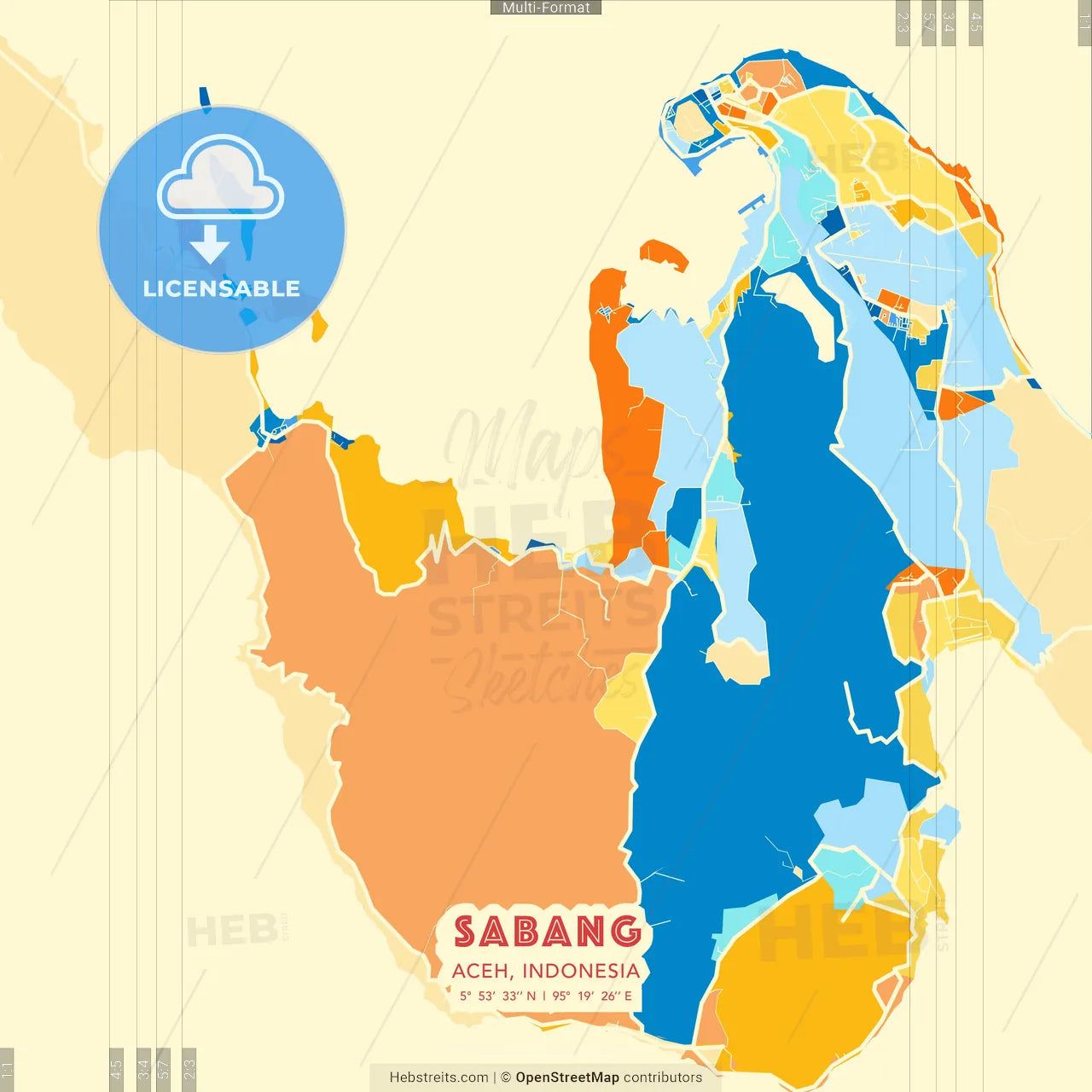 Sabang, Aceh, Indonesia blue and orange vector art map template
