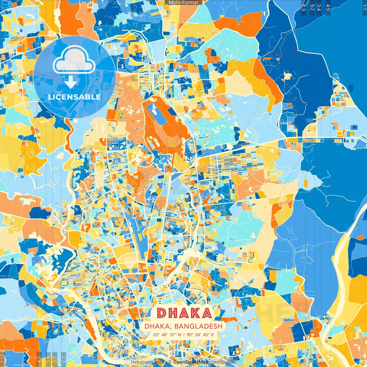 Dhaka, Dhaka, Bangladesh blue and orange vector art map template