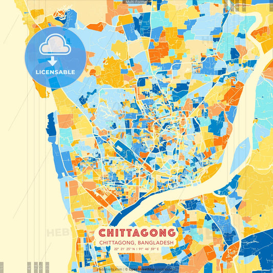 Chittagong, Chittagong, Bangladesh blue and orange vector art map template
