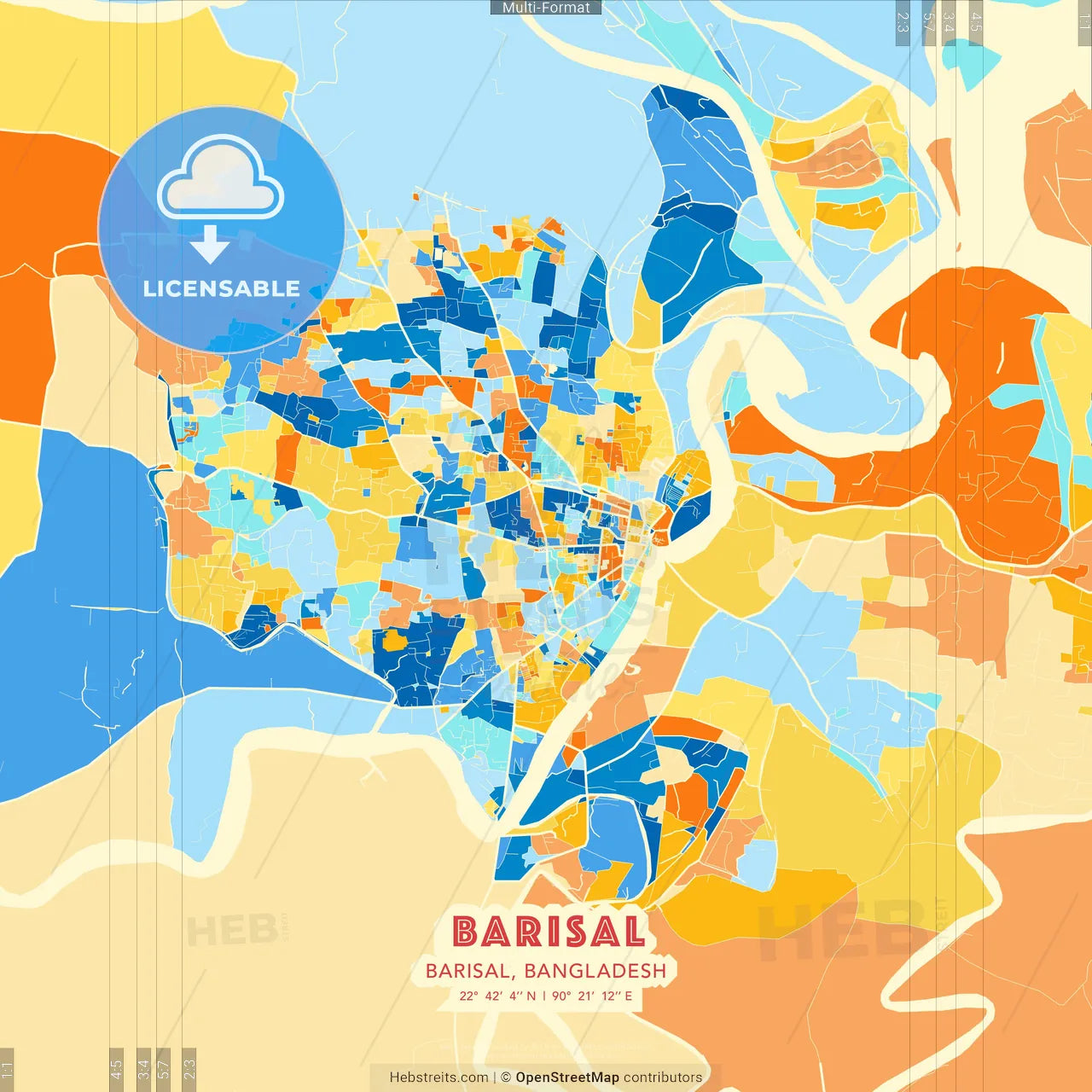 Barisal, Barisal, Bangladesh blue and orange vector art map template