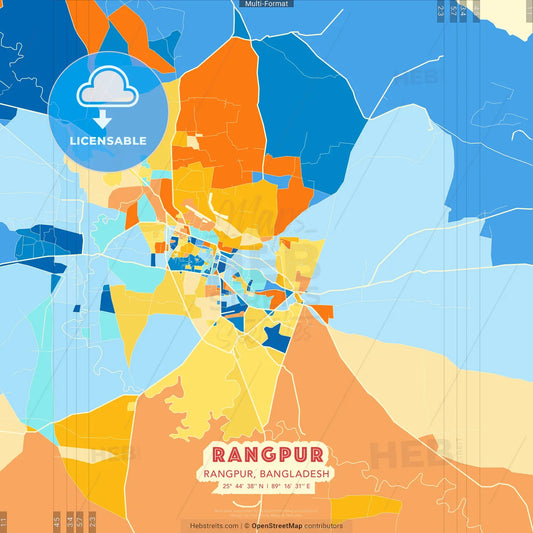 Rangpur, Rangpur, Bangladesh blue and orange vector art map template