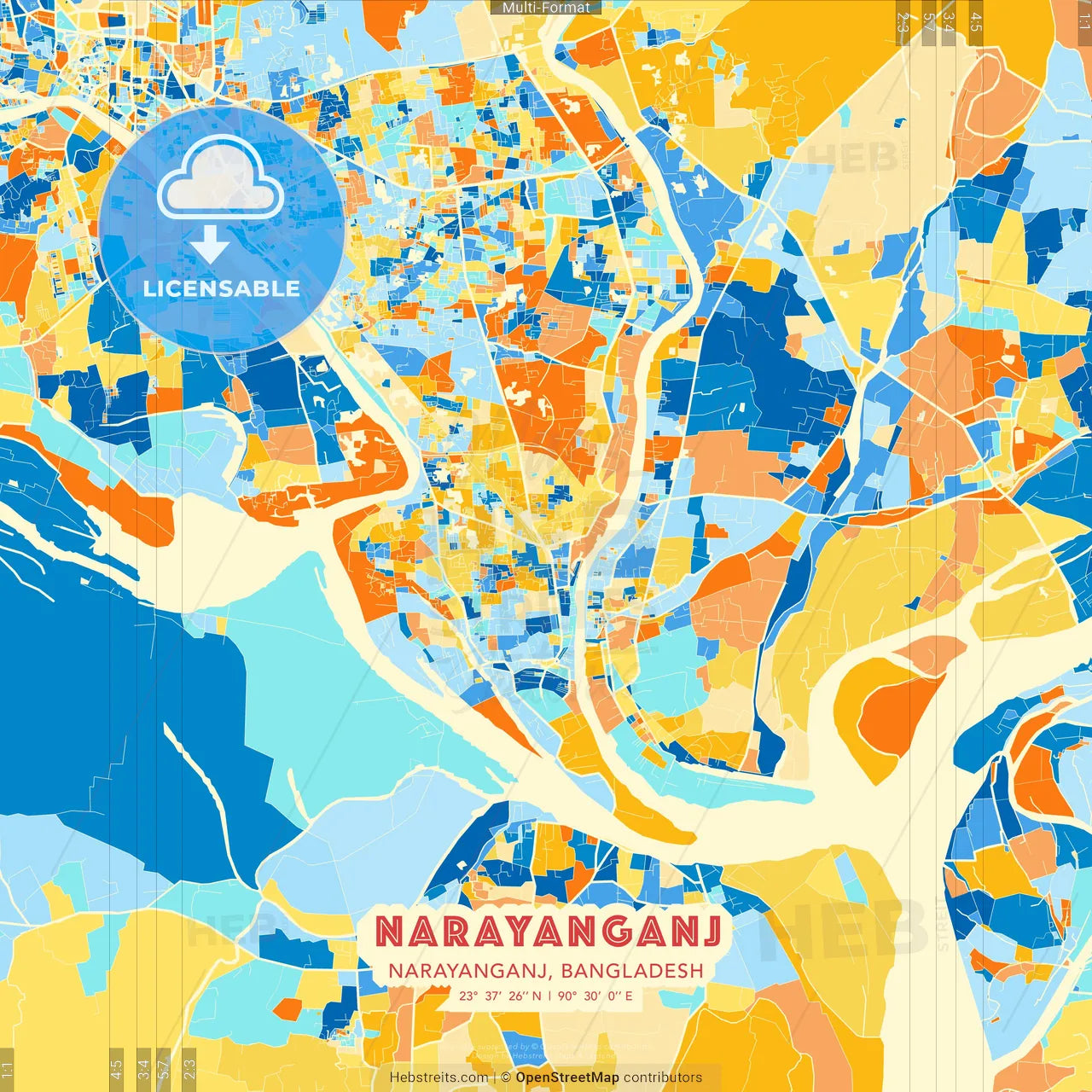 Narayanganj, Narayanganj, Bangladesh blue and orange vector art map template