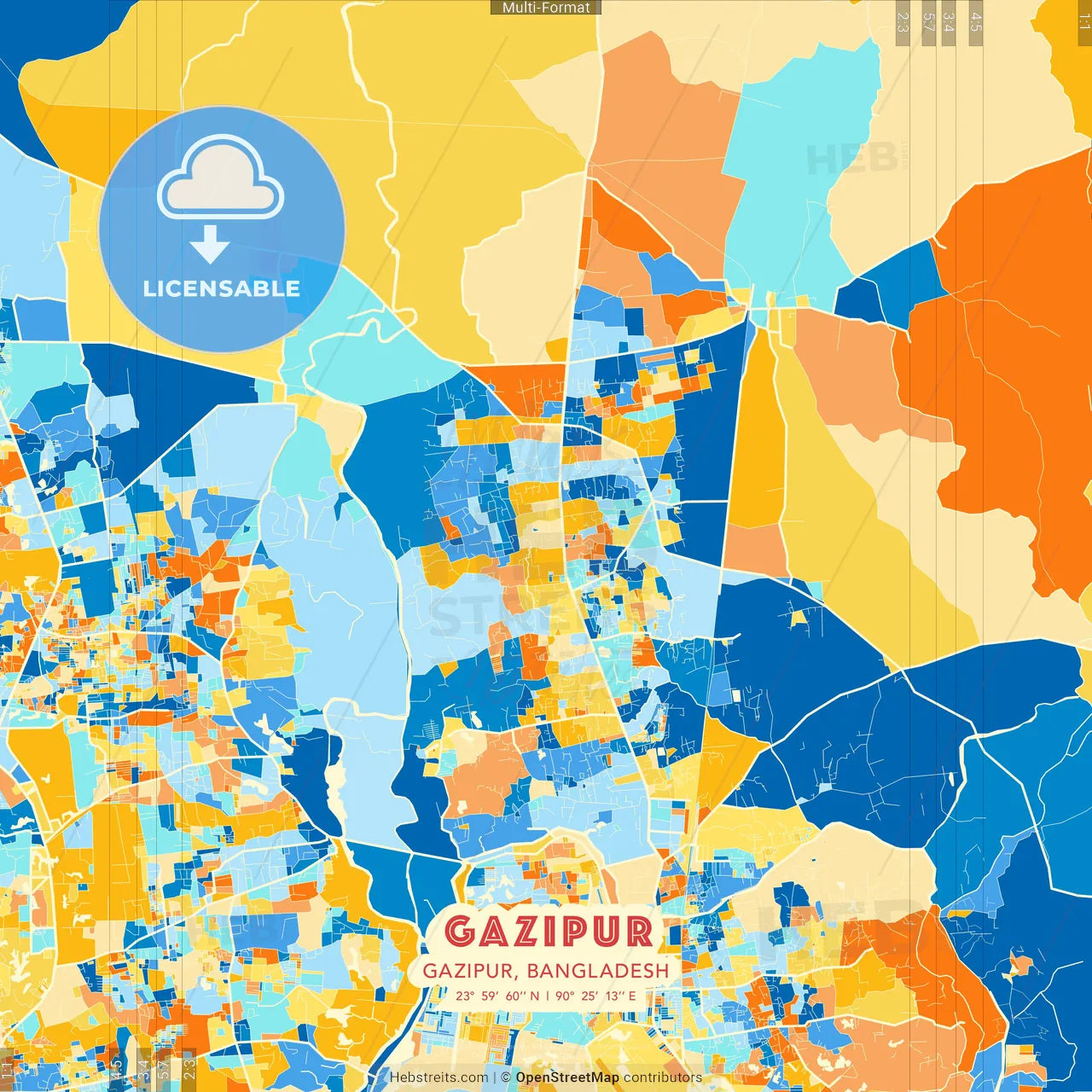 Gazipur, Gazipur, Bangladesh blue and orange vector art map template