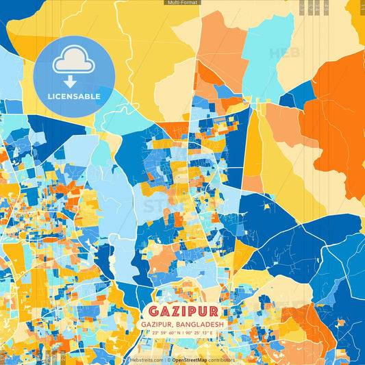 Gazipur, Gazipur, Bangladesh blue and orange vector art map template