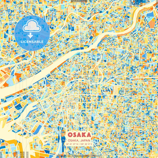 Osaka, Osaka, Japan blue and orange vector art map template