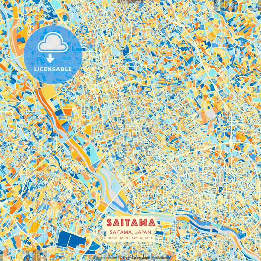 Saitama, Saitama, Japan blue and orange vector art map template
